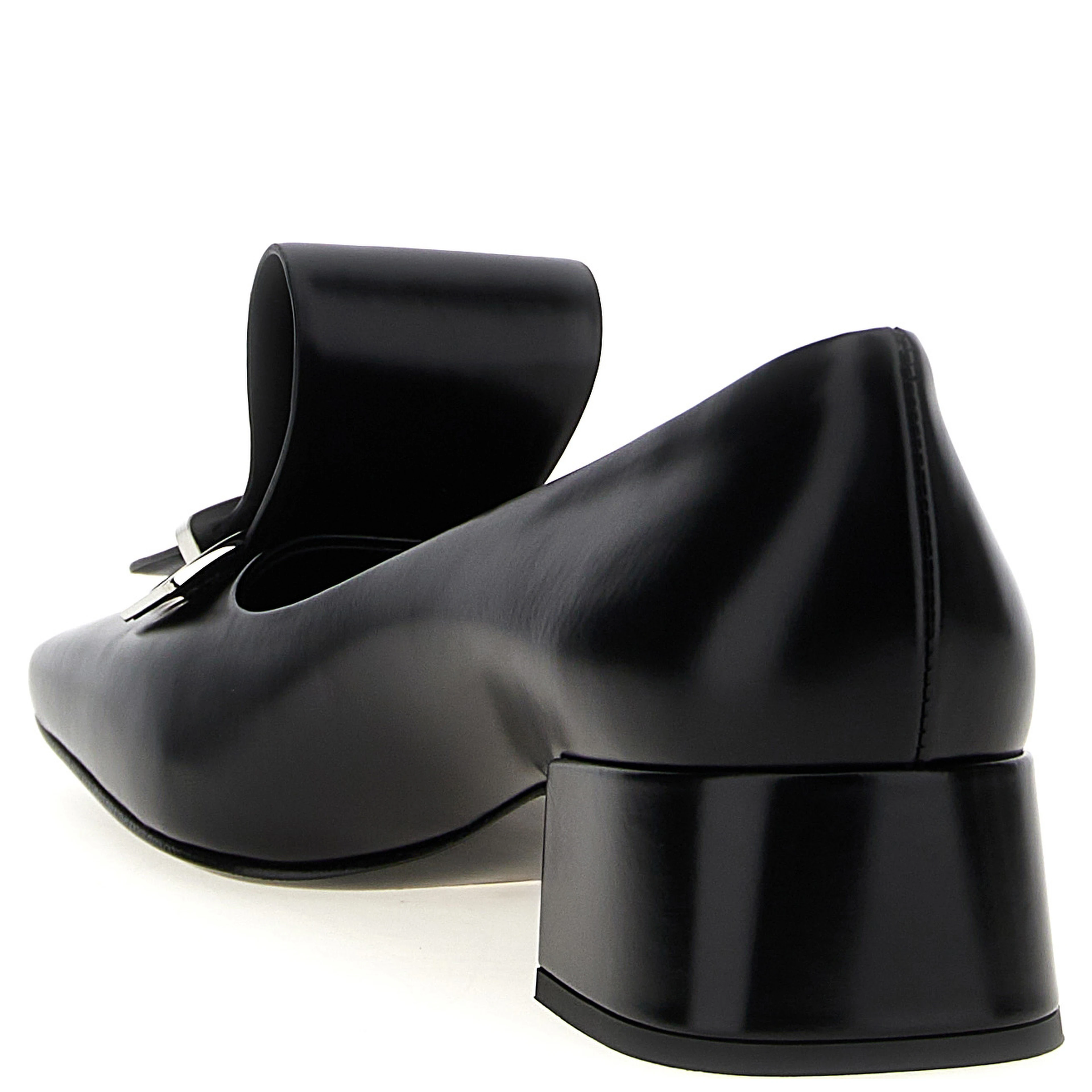Black Calfskin Mid Heel Pumps