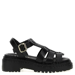 Black Calfskin Flat Sandals