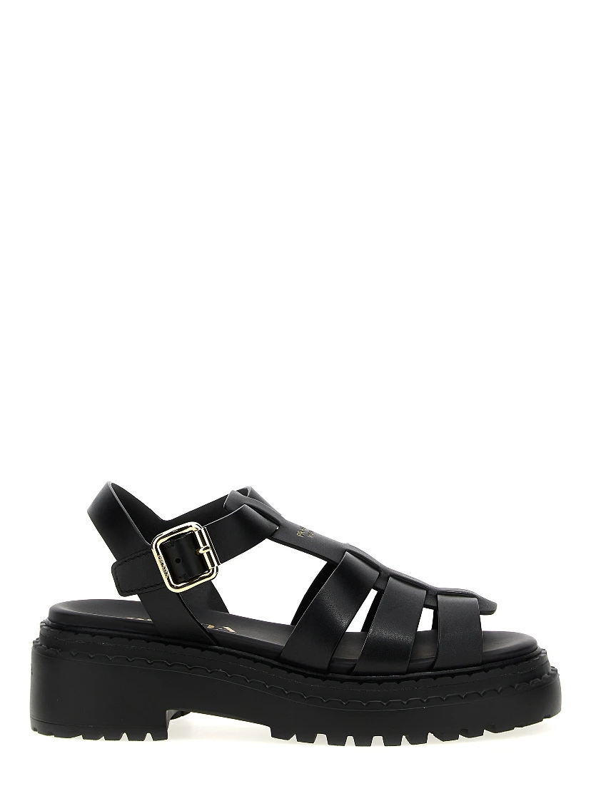 Black Calfskin Flat Sandals