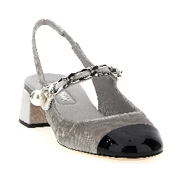 Silver Calfskin Mid Heel Pumps