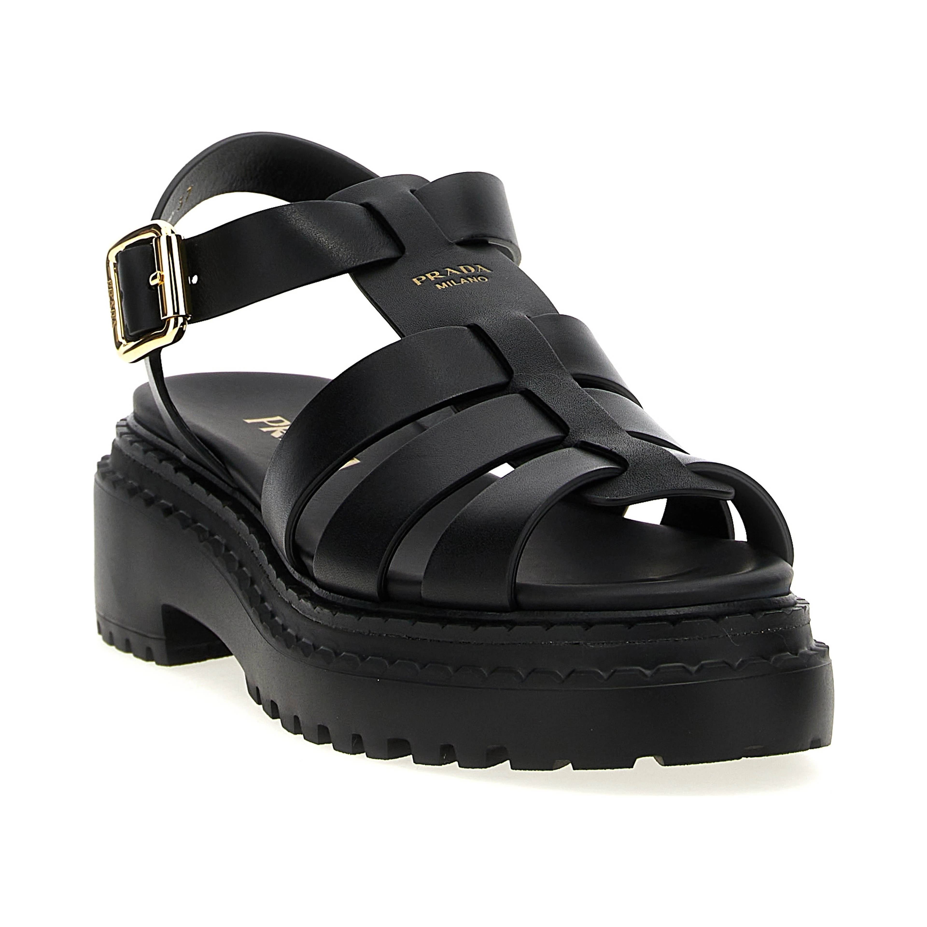 Black Calfskin Flat Sandals