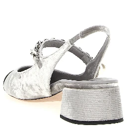 Silver Calfskin Mid Heel Pumps
