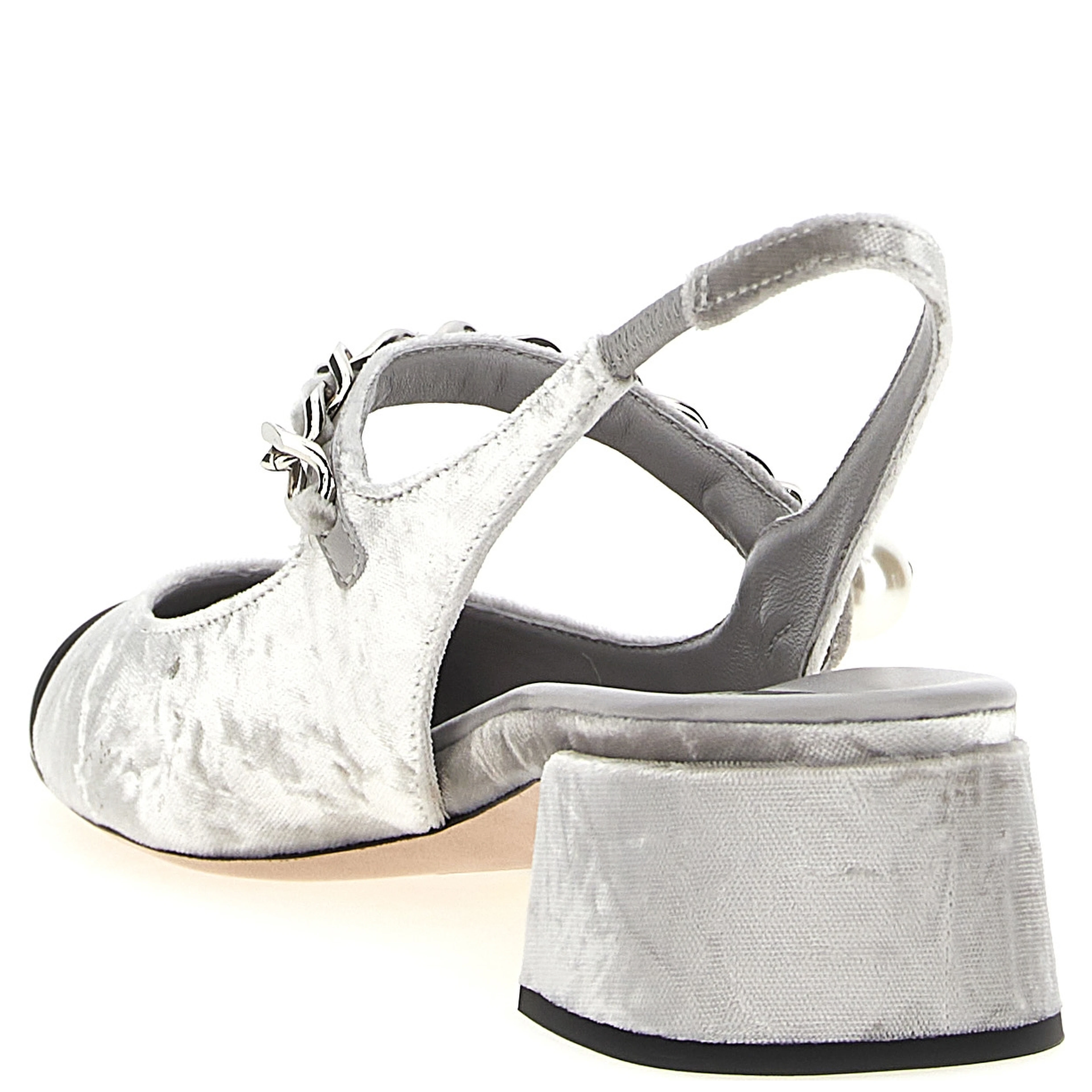 Silver Calfskin Mid Heel Pumps