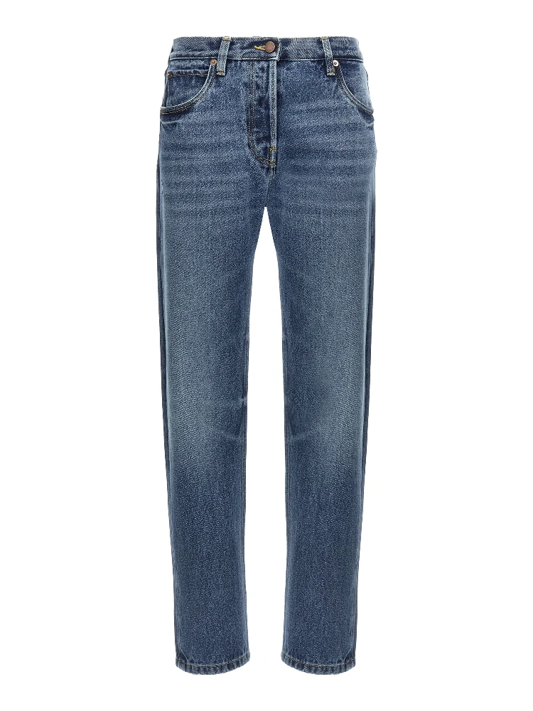 Blue Cotton Straight-Leg Jeans