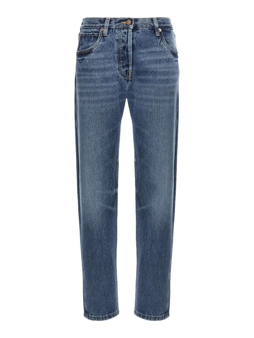 Blue Cotton Straight-Leg Jeans
