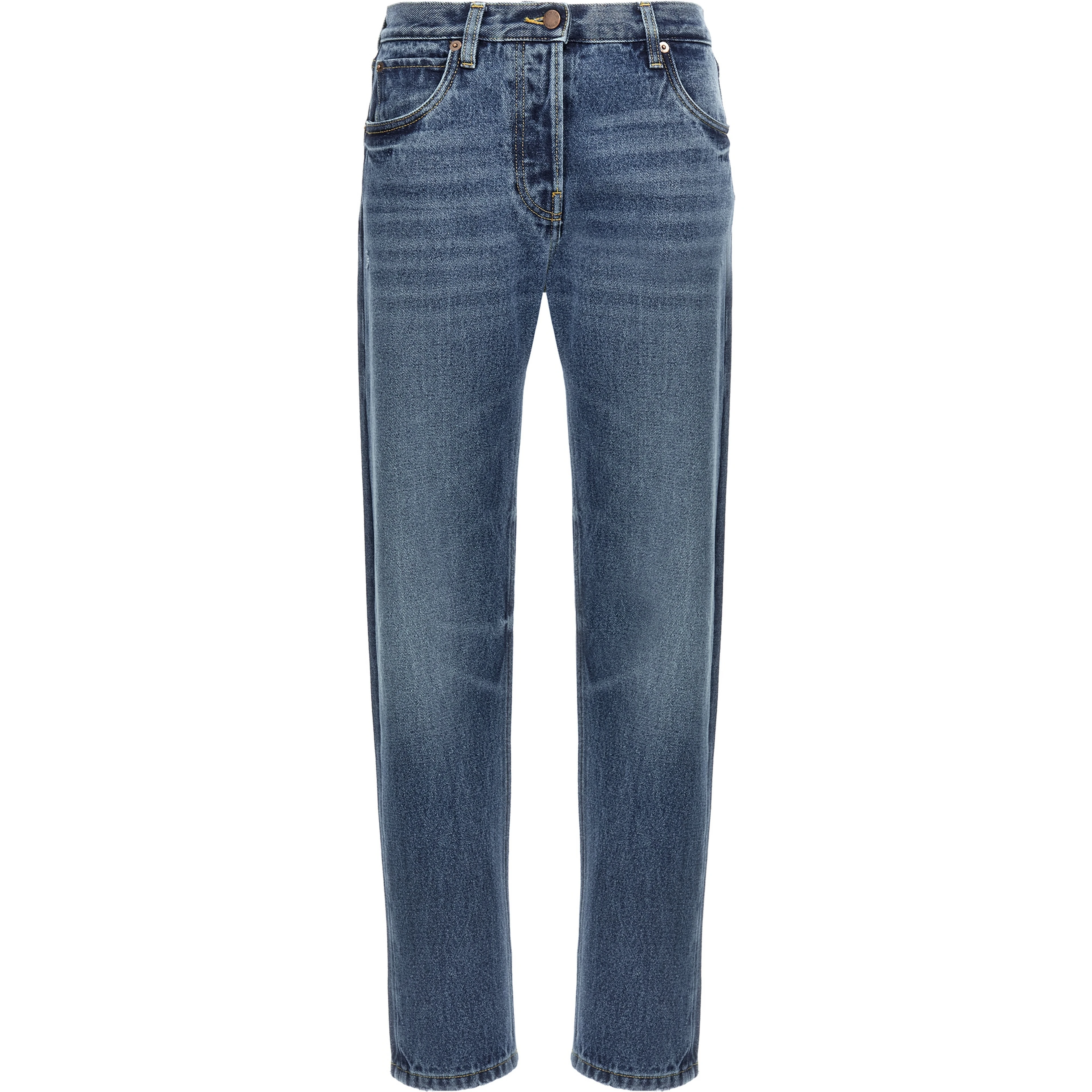 Blue Cotton Straight-Leg Jeans