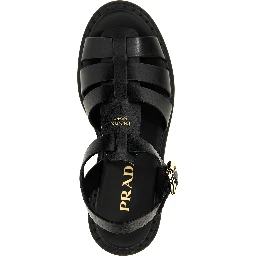 Black Calfskin Flat Sandals