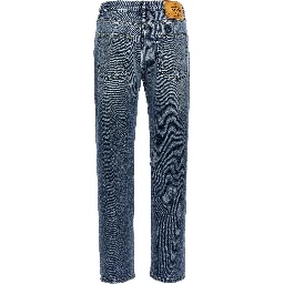 Blue Cotton Straight-Leg Jeans