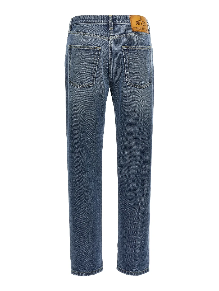 Blue Cotton Straight-Leg Jeans
