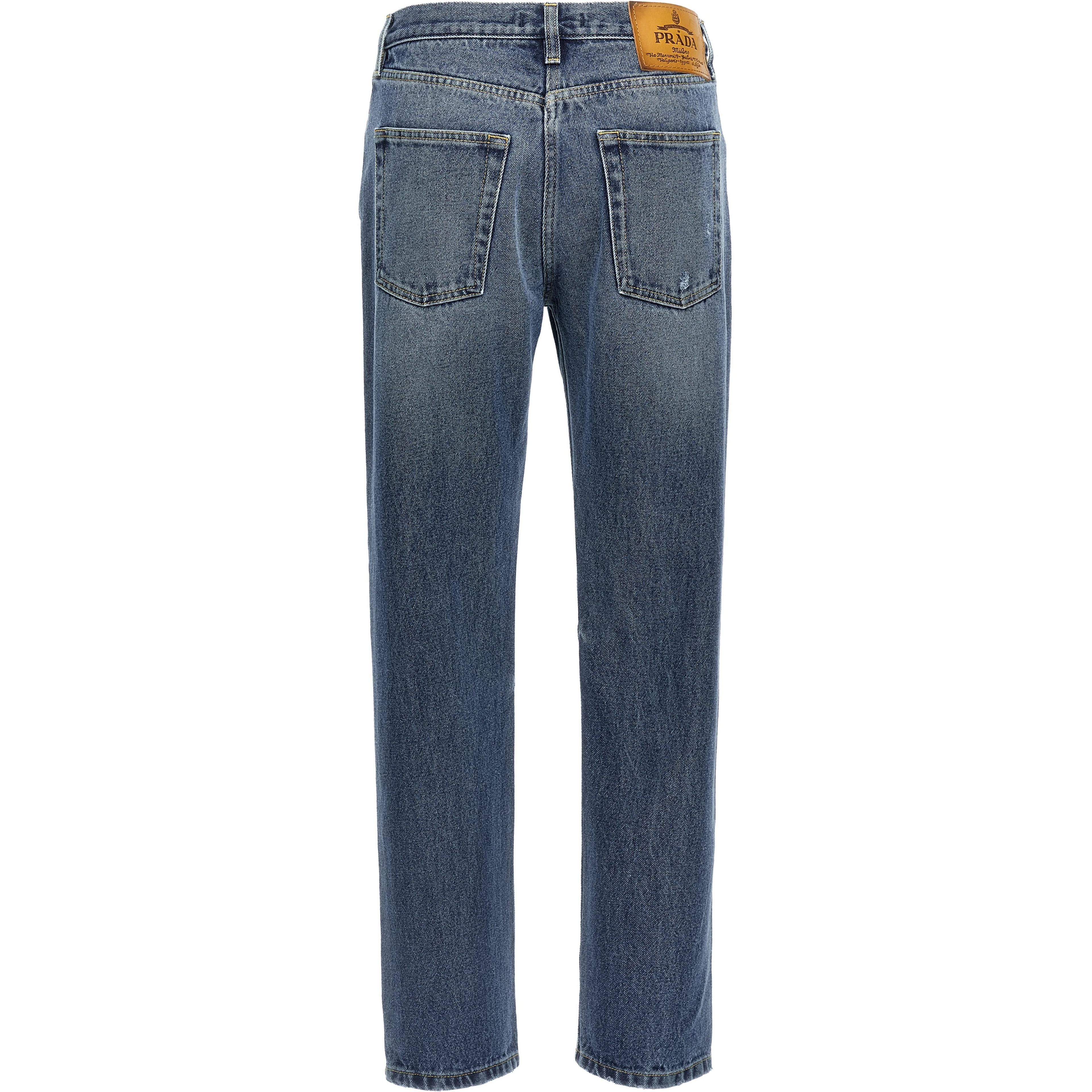 Blue Cotton Straight-Leg Jeans