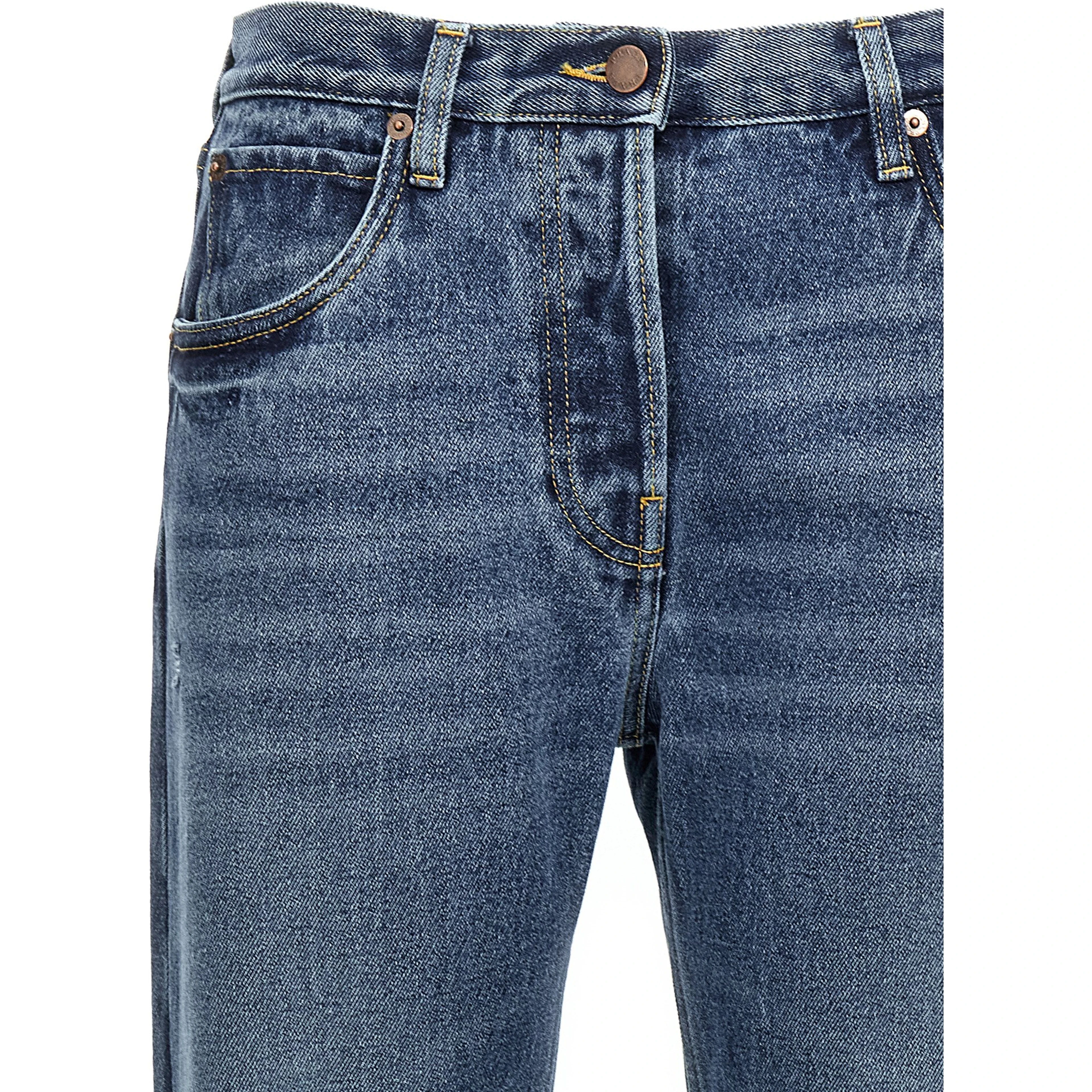 Blue Cotton Straight-Leg Jeans