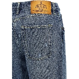 Blue Cotton Straight-Leg Jeans