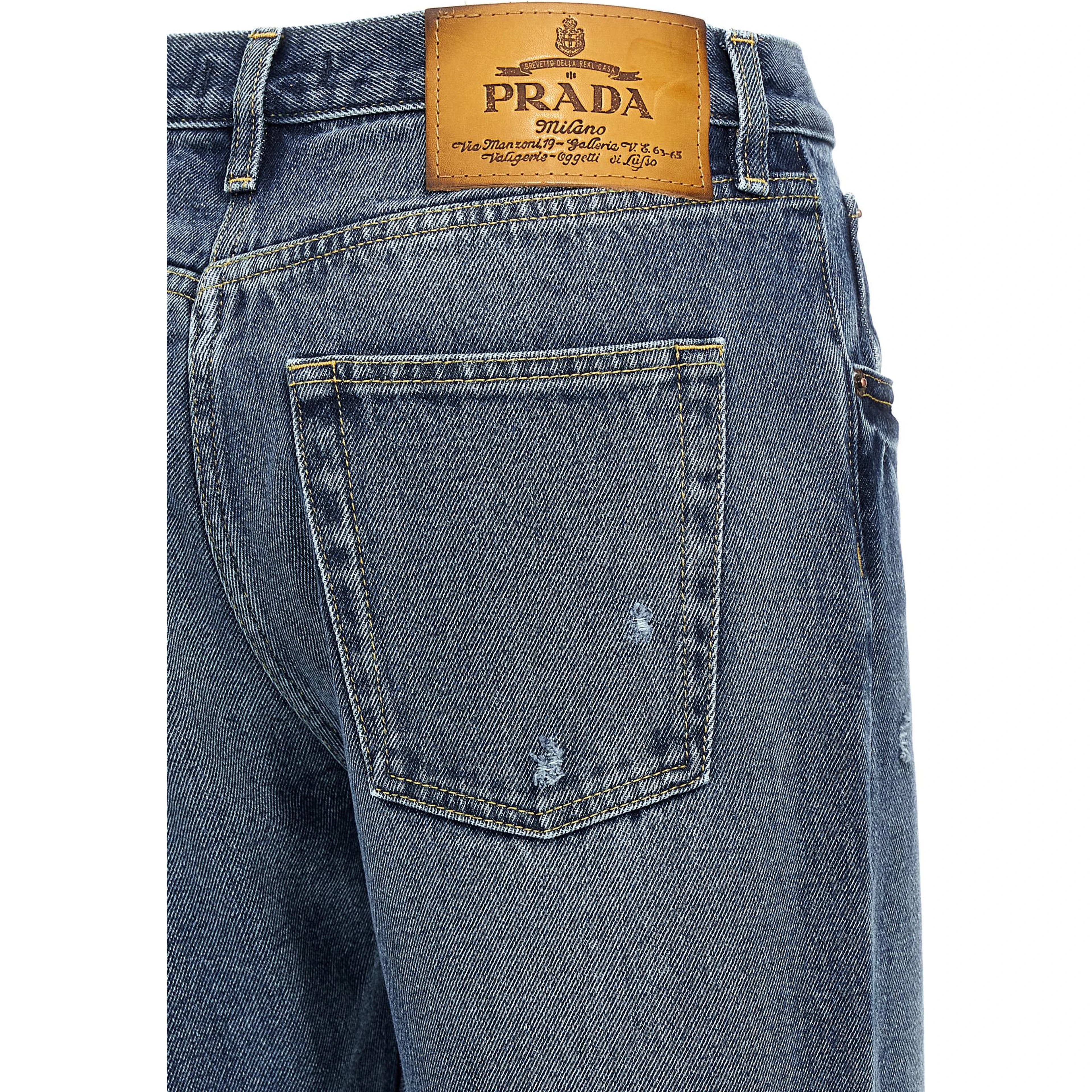 Blue Cotton Straight-Leg Jeans