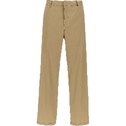 Beige Cotton Casual Pants