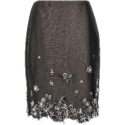 Gray Silk Midi Skirt