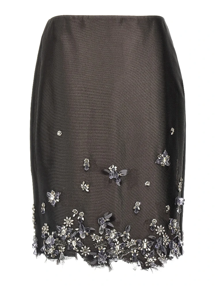 Gray Silk Midi Skirt