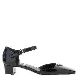 Black Cowhide Mid Heel Pumps