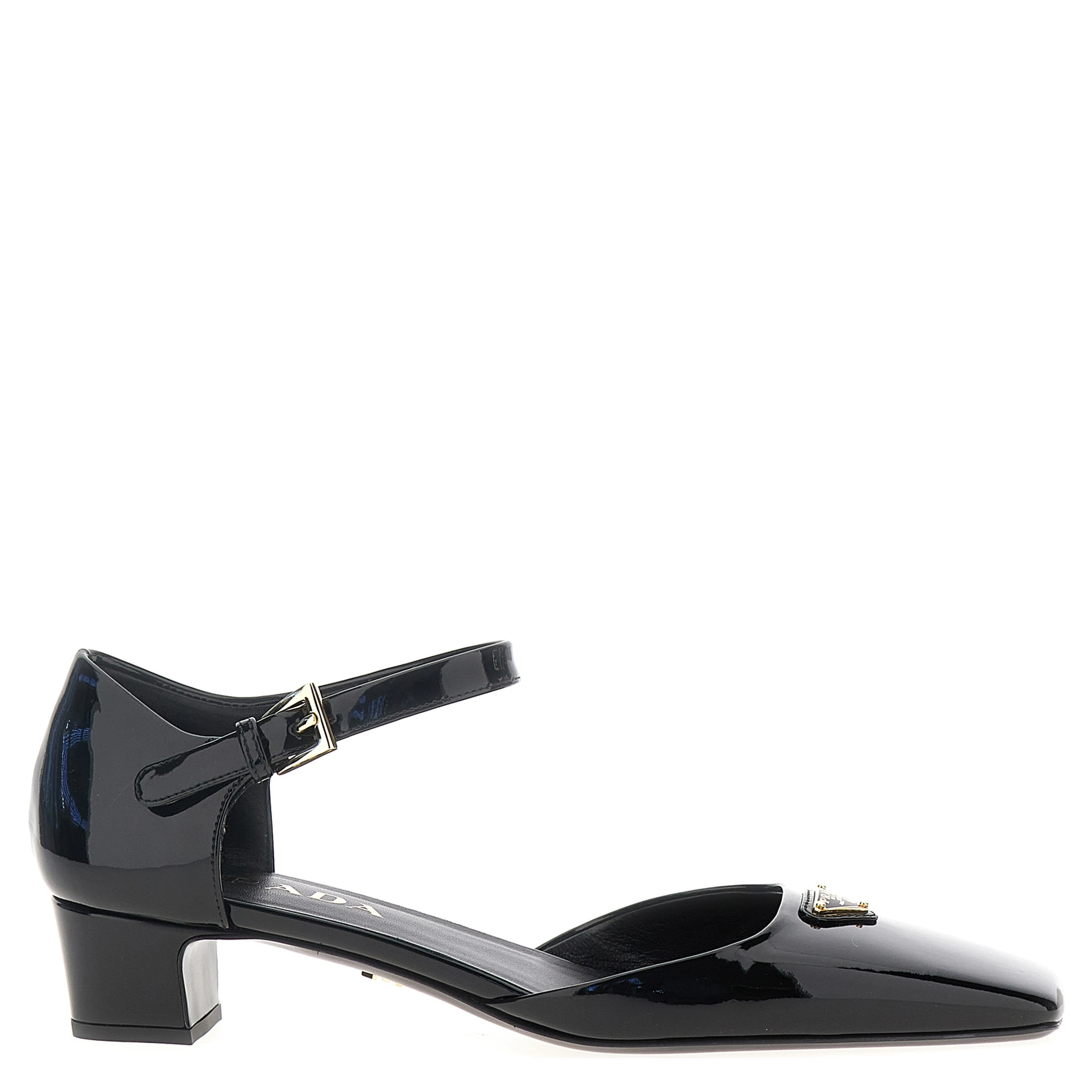 Black Cowhide Mid Heel Pumps