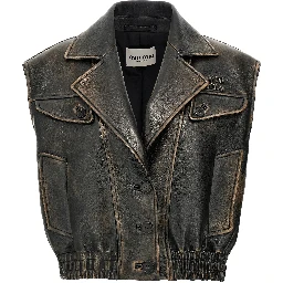 Brown Lamb Leather Sleeveless Jacket