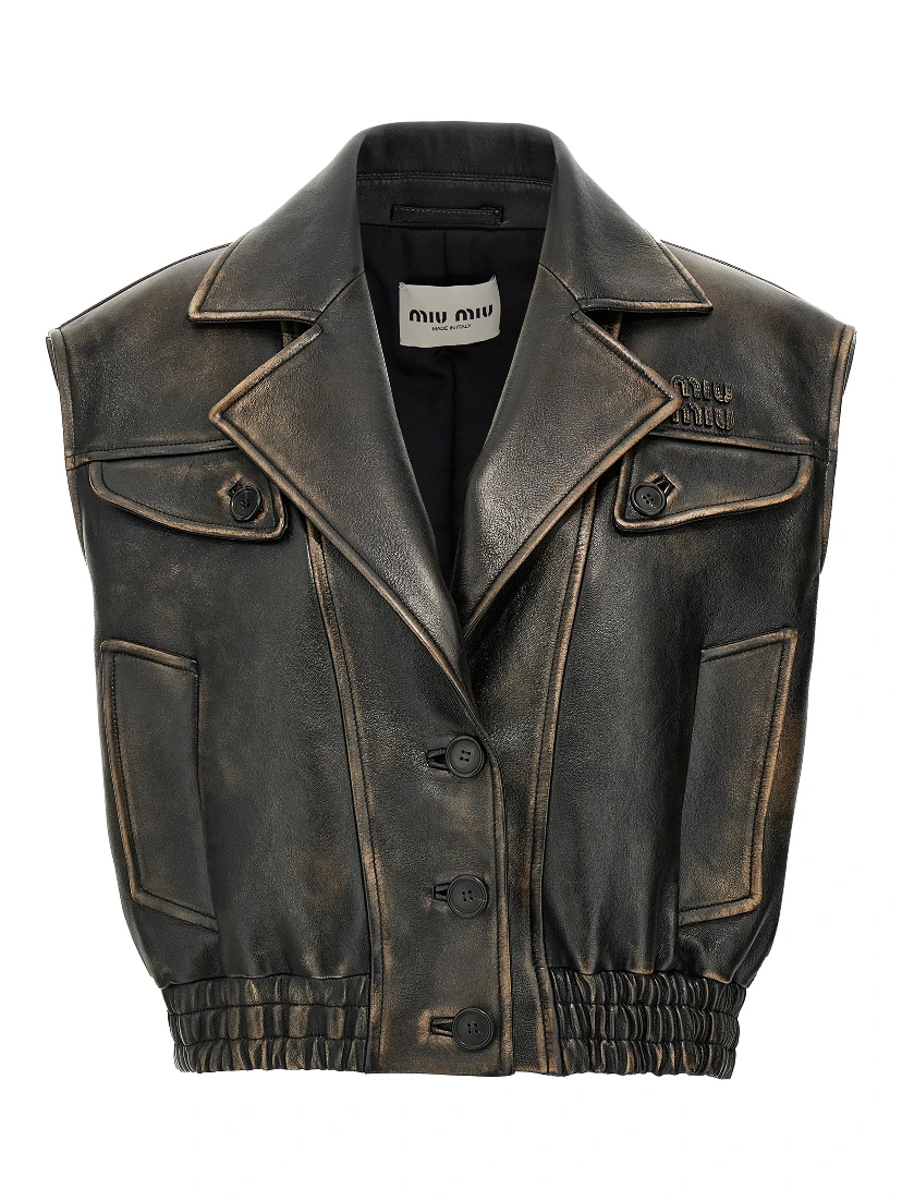 Brown Lamb Leather Sleeveless Jacket
