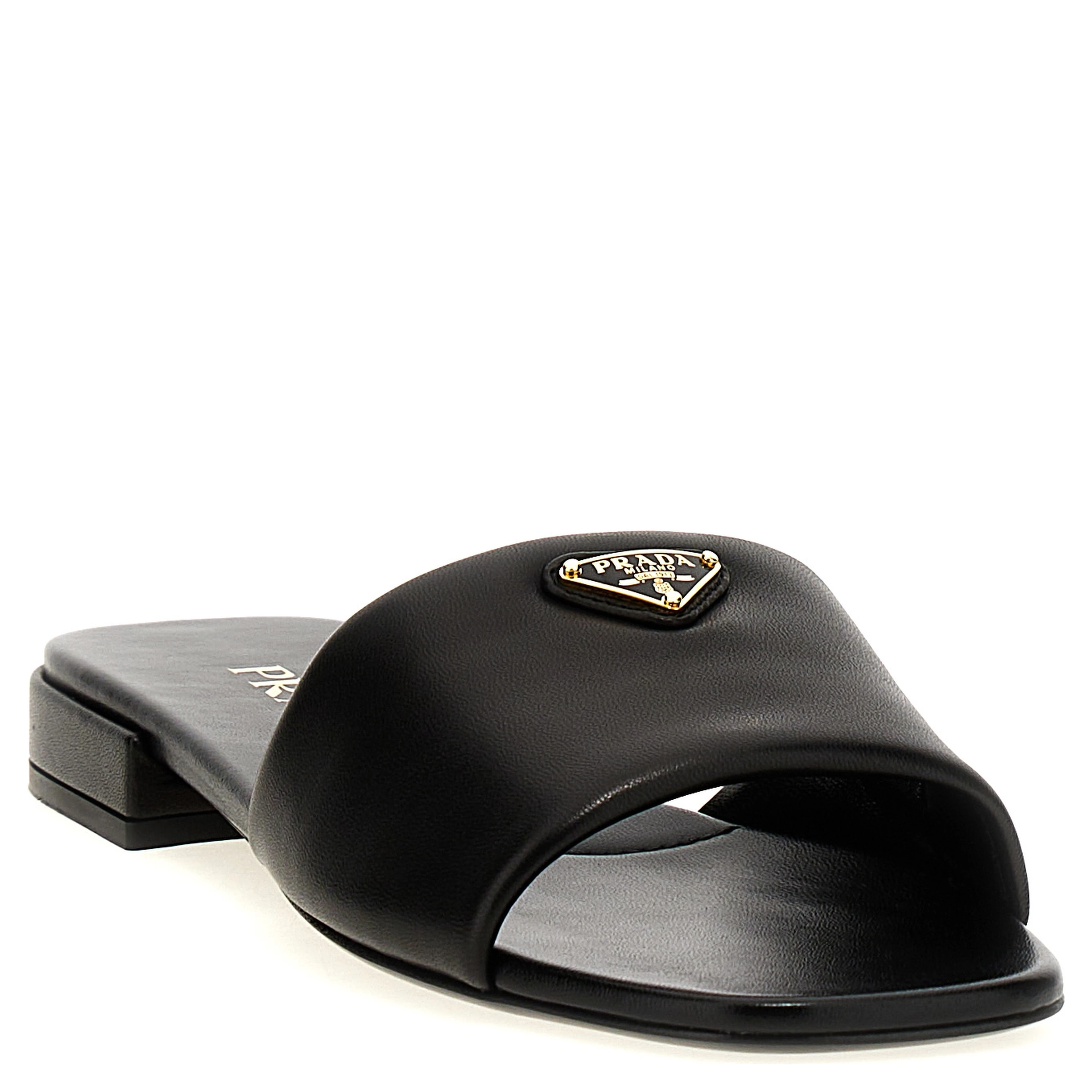 Black Lamb Leather Slides