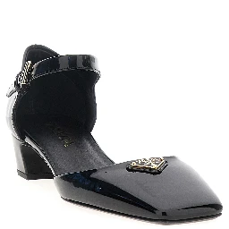 Black Cowhide Mid Heel Pumps