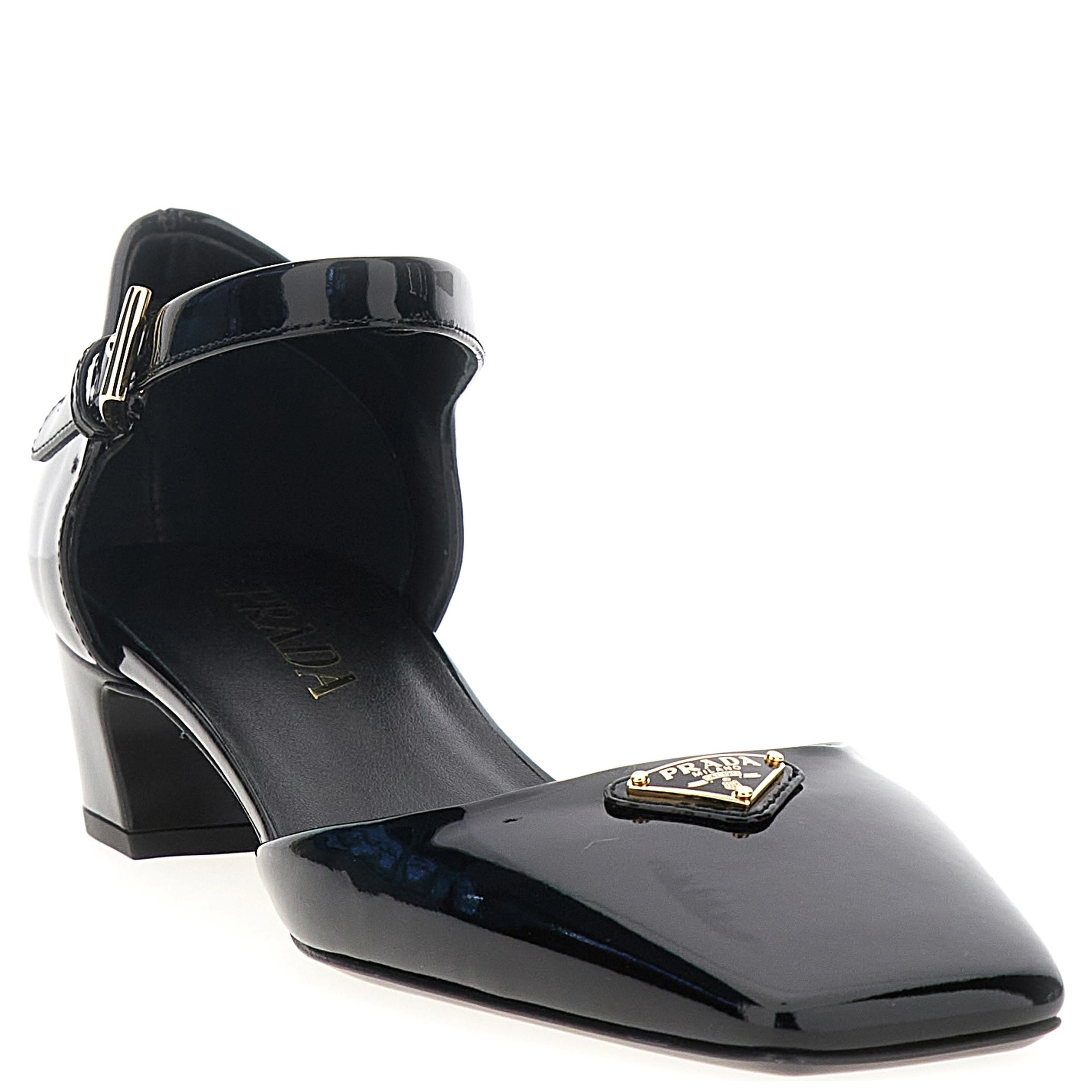Black Cowhide Mid Heel Pumps