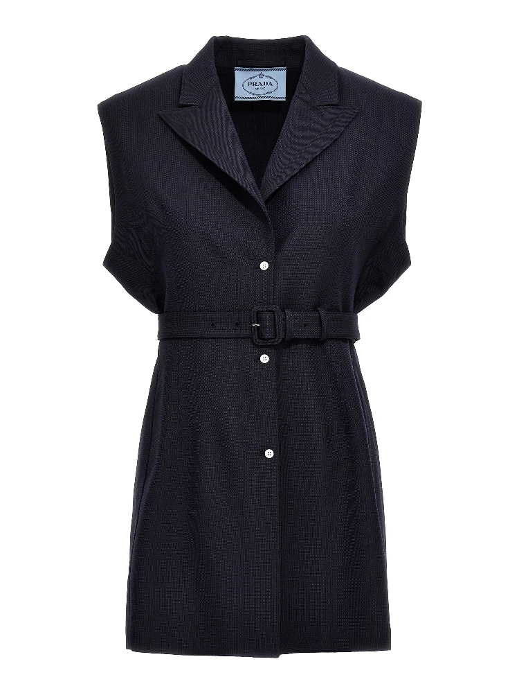 Blue Virgin Wool Sleeveless Jacket