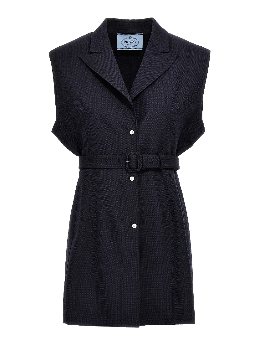 Blue Virgin Wool Sleeveless Jacket