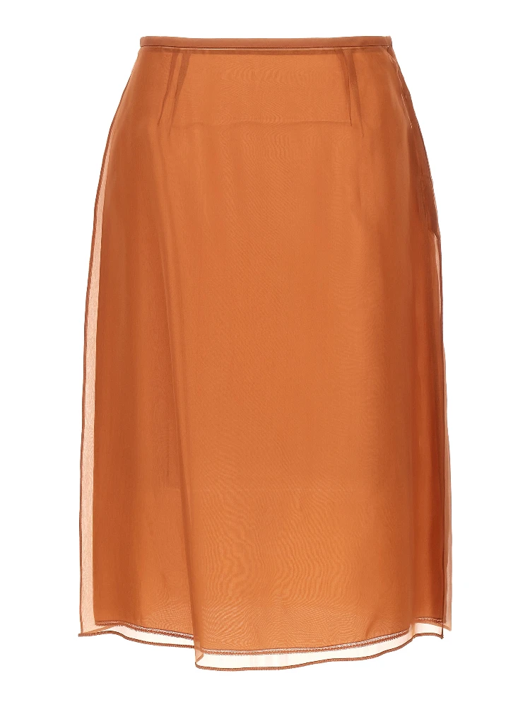 Brown Silk Midi Skirt