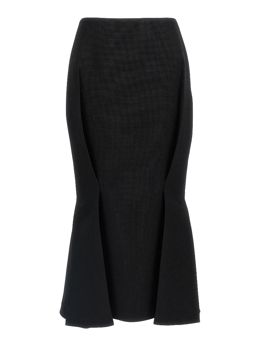 Black Virgin Wool Midi Skirt