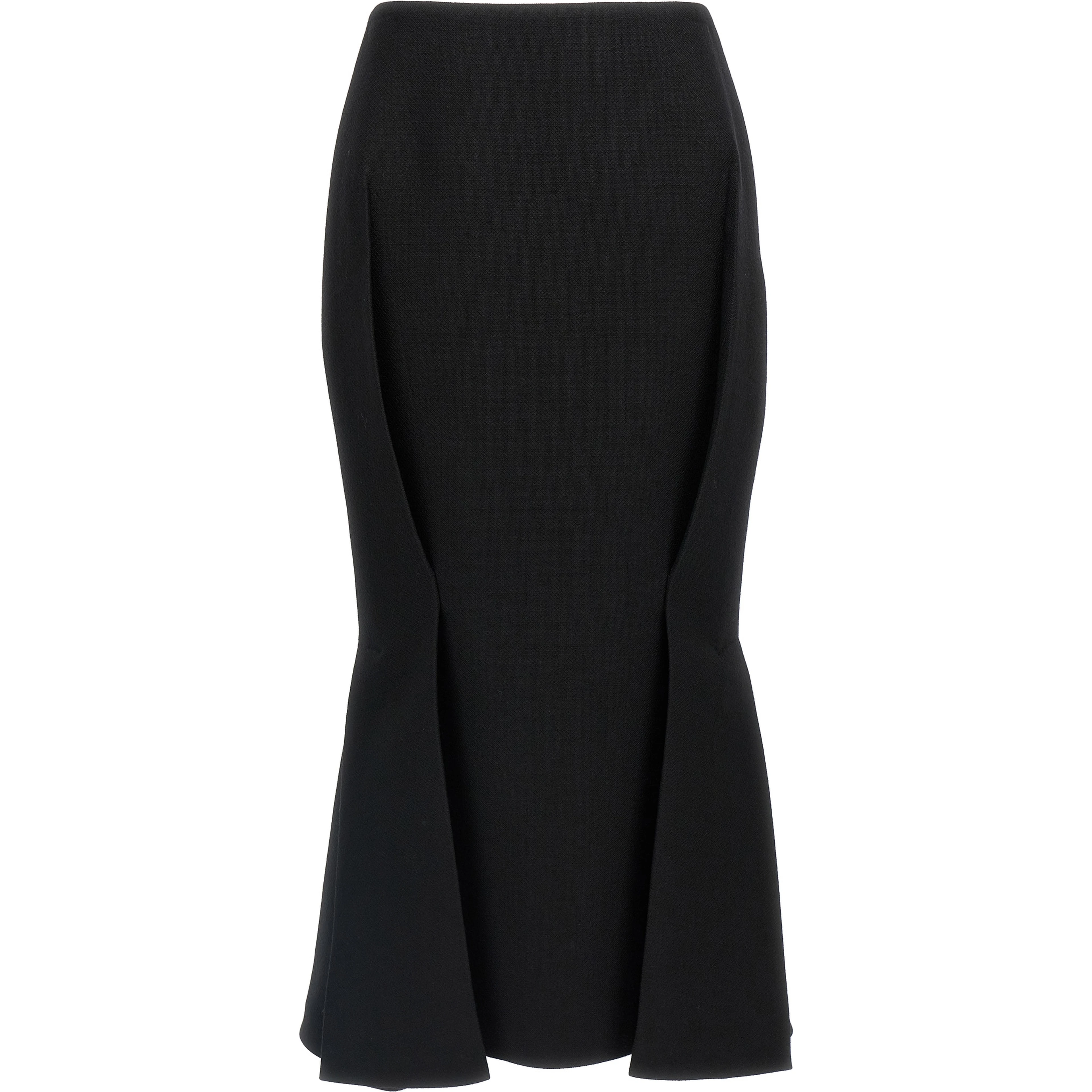Black Virgin Wool Midi Skirt