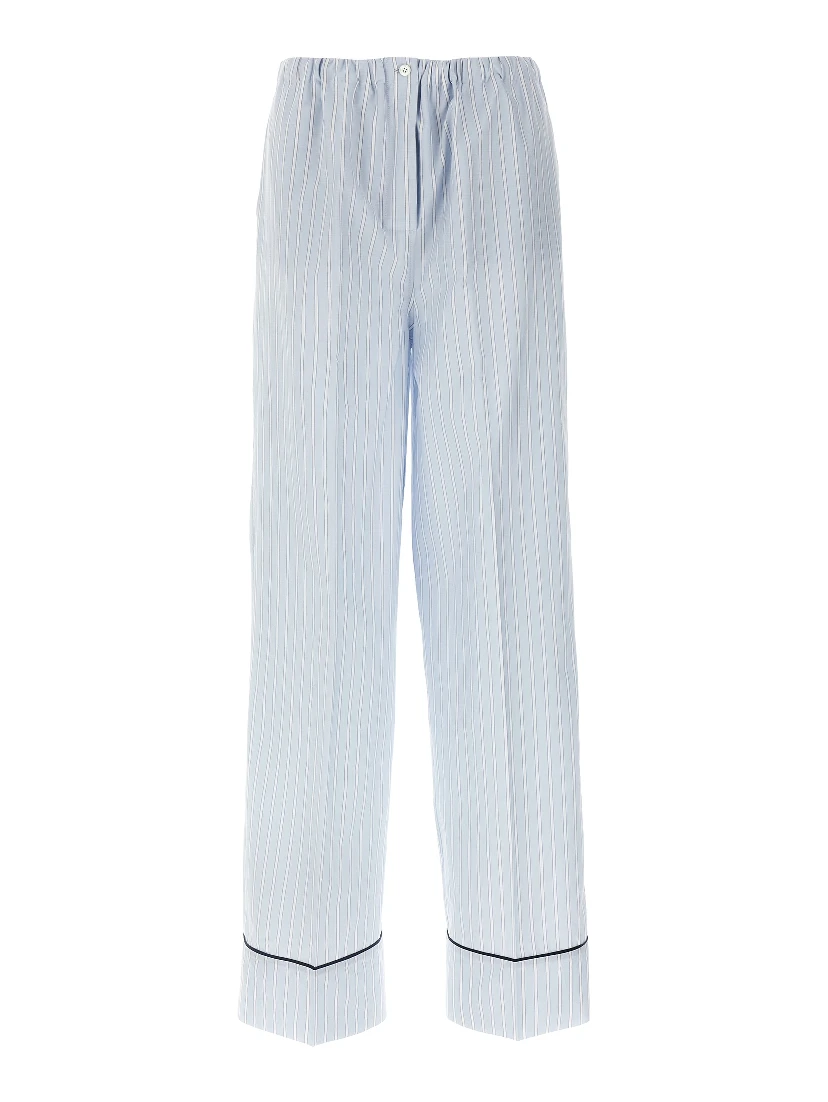 Blue Cotton Casual Pants