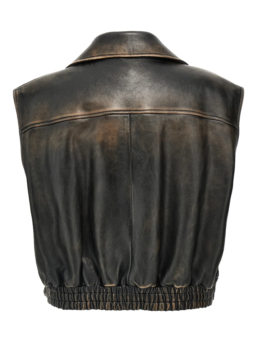Brown Lamb Leather Sleeveless Jacket