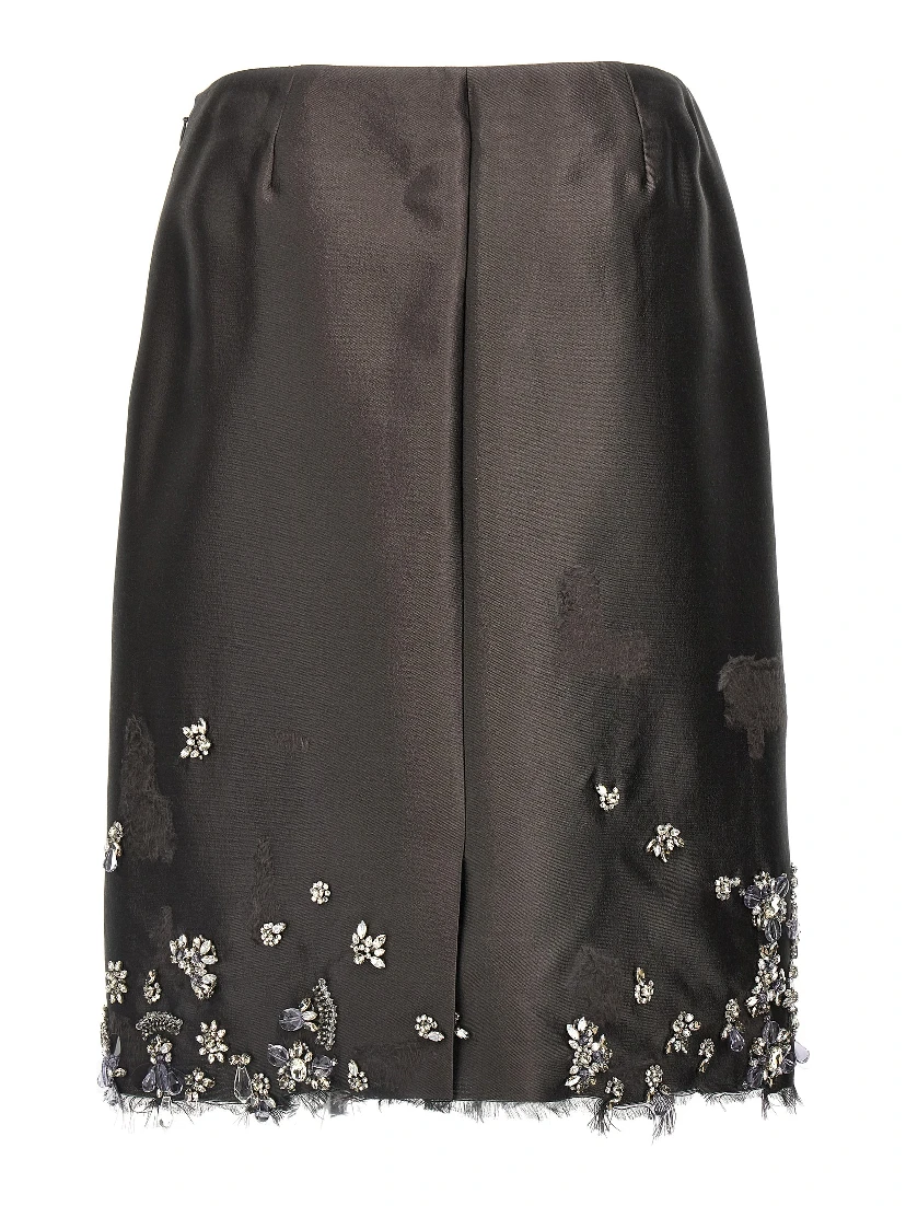 Gray Silk Midi Skirt
