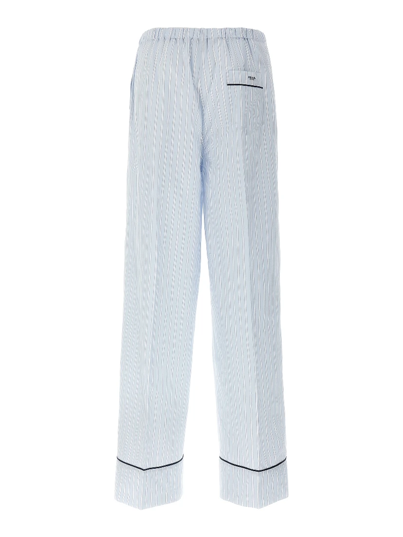 Blue Cotton Casual Pants