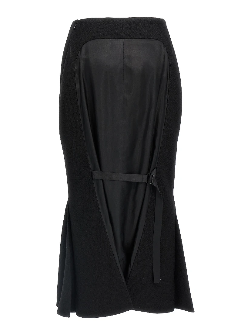 Black Virgin Wool Midi Skirt