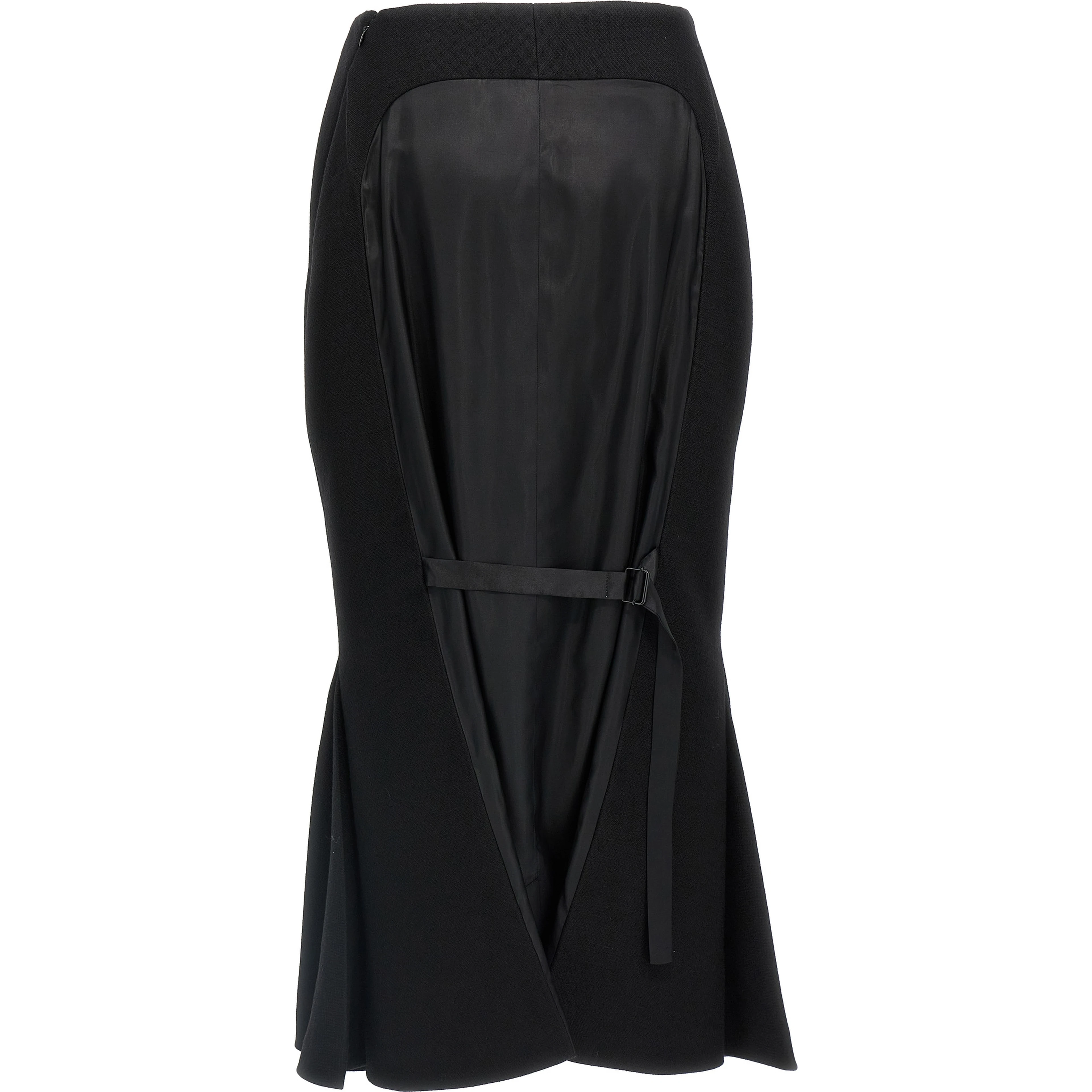 Black Virgin Wool Midi Skirt