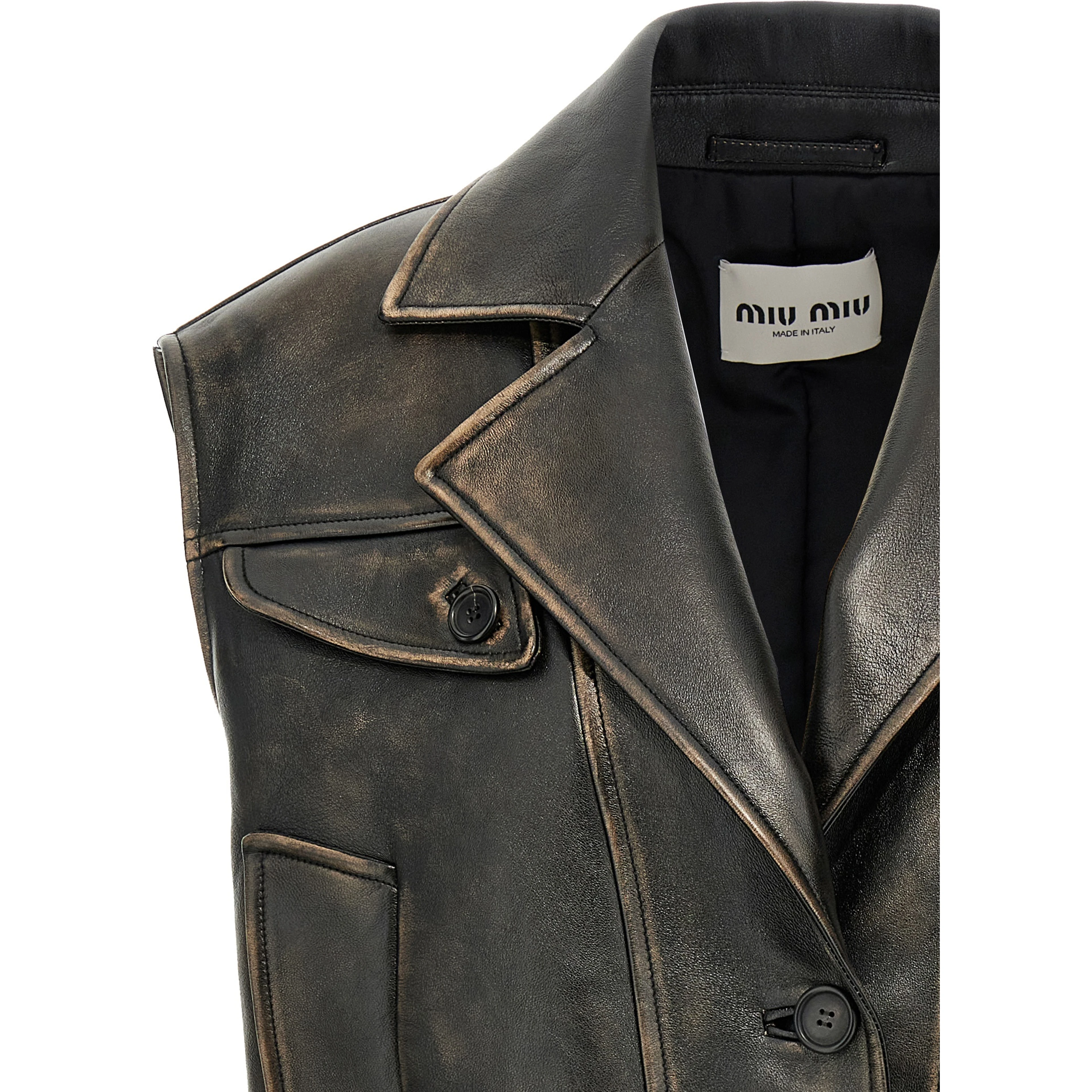 Brown Lamb Leather Sleeveless Jacket