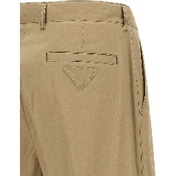 Beige Cotton Casual Pants