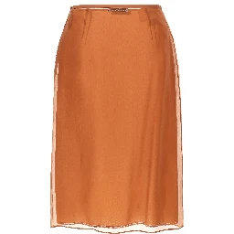 Brown Silk Midi Skirt