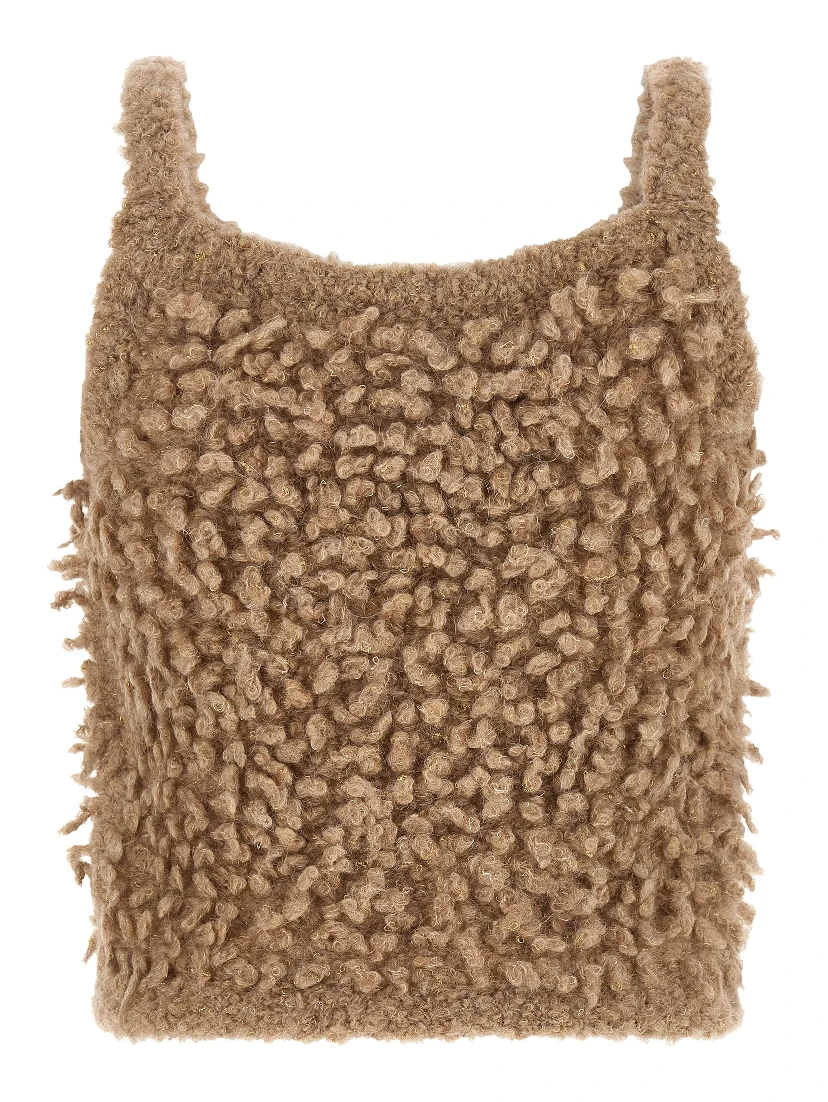 Beige Wool Sleeveles Sweater