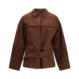 Brown Cotton Full-Length Jacket