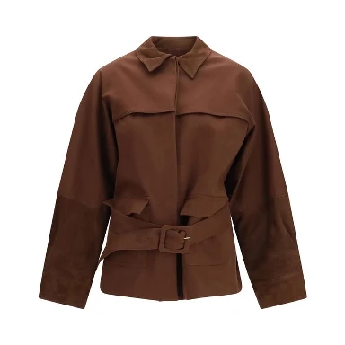 Brown Cotton Full-Length Jacket