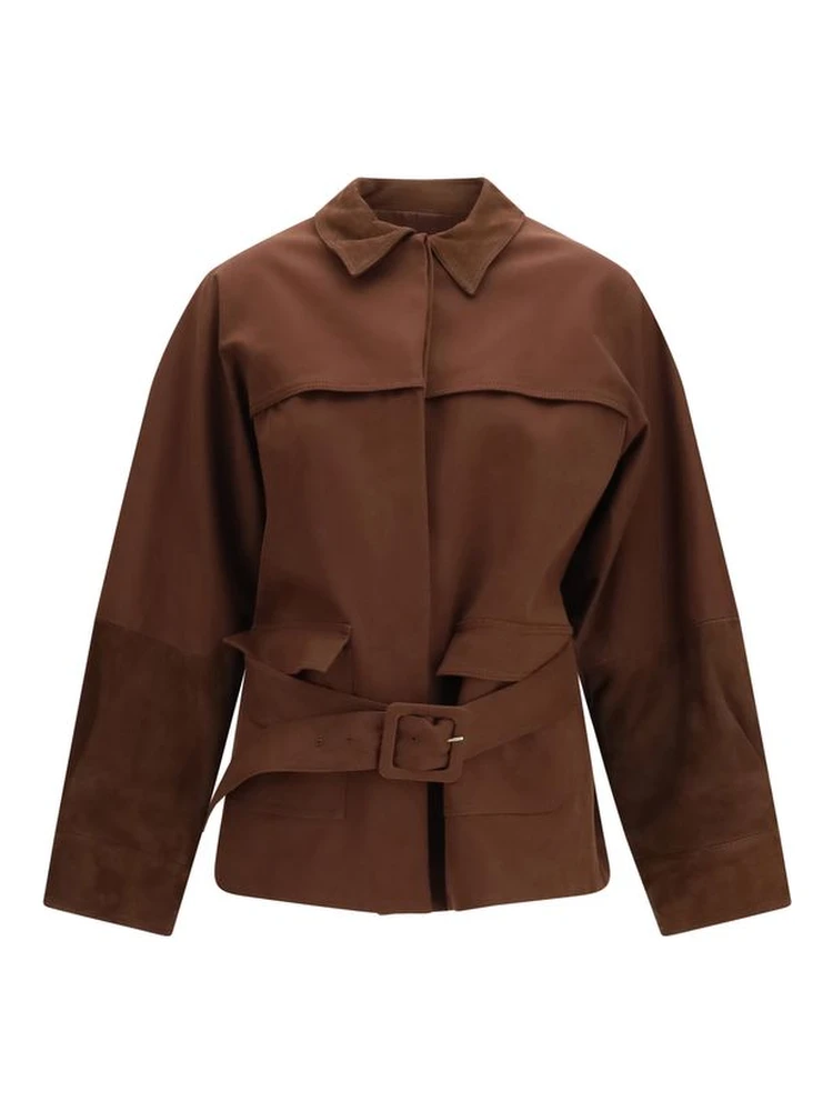 Brown Cotton Full-Length Jacket