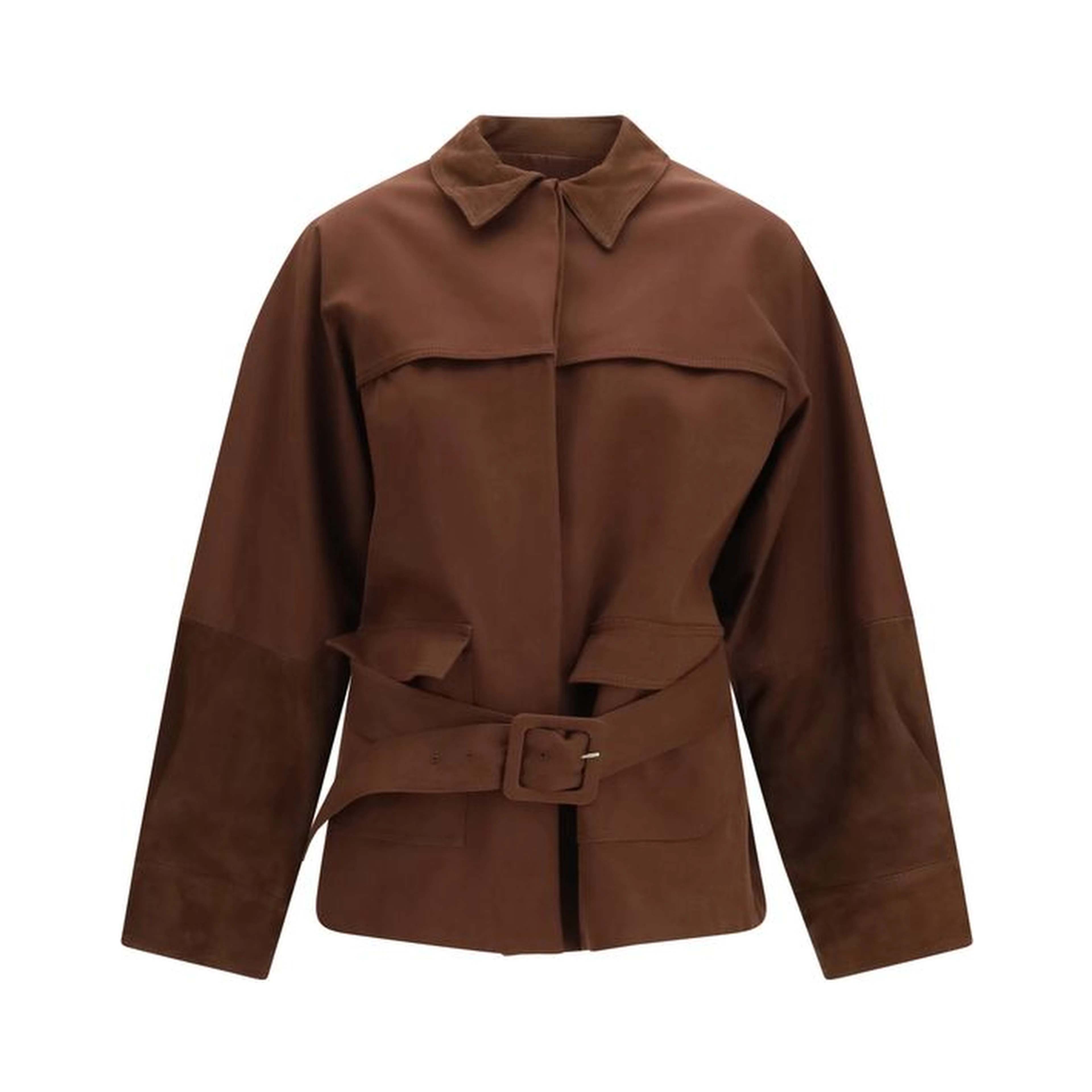Brown Cotton Full-Length Jacket