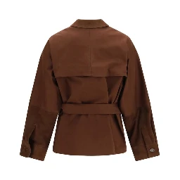 Brown Cotton Full-Length Jacket