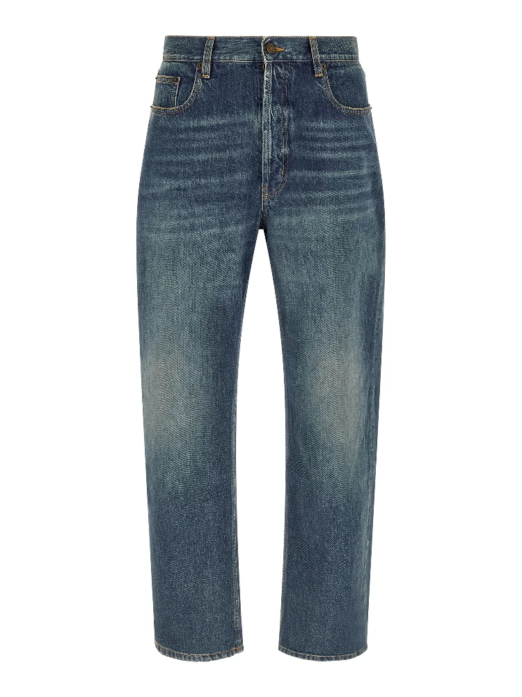 Blue Cotton Straight-Leg Jeans