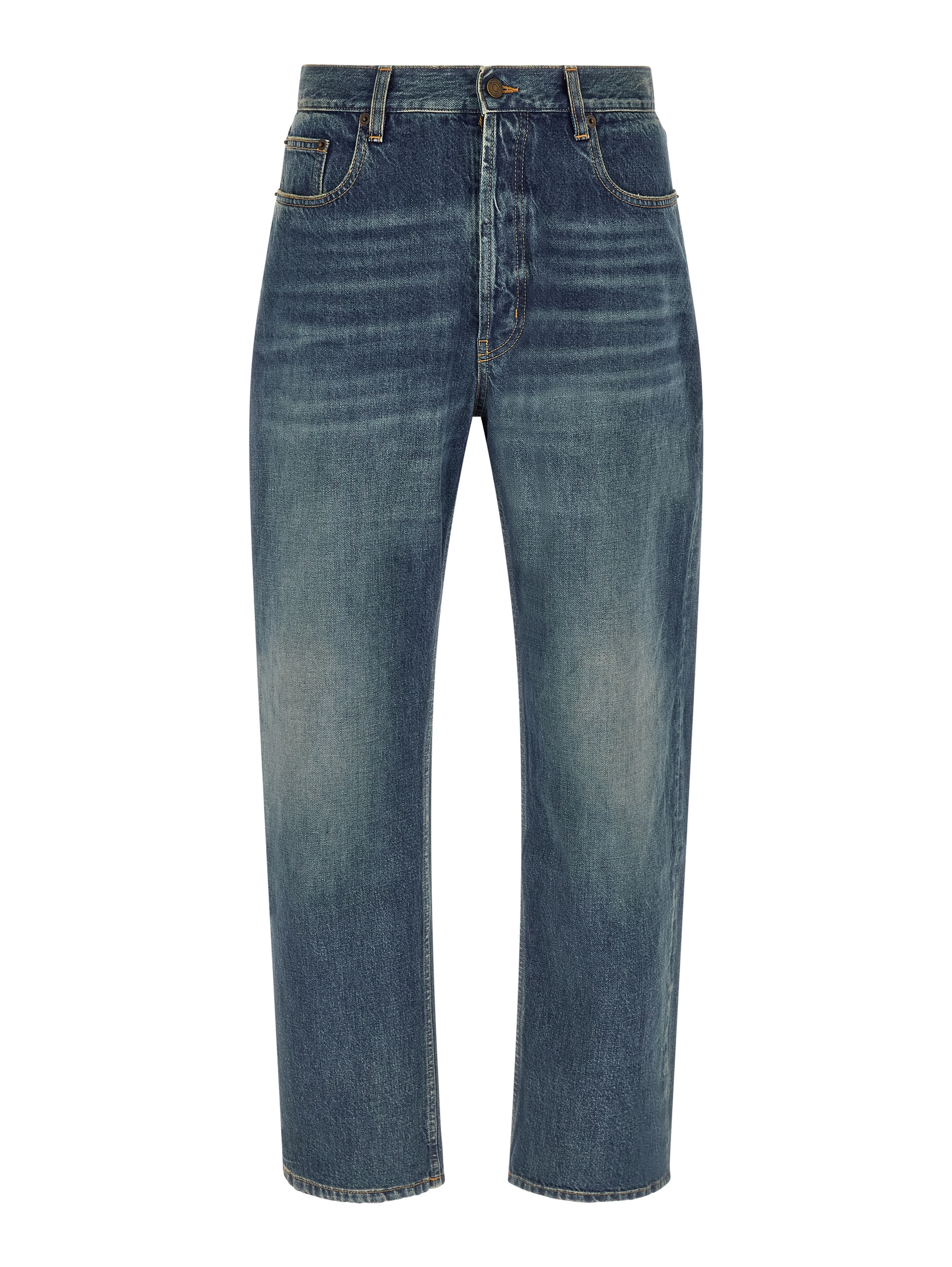 Blue Cotton Straight-Leg Jeans