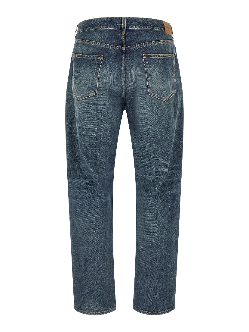 Blue Cotton Straight-Leg Jeans